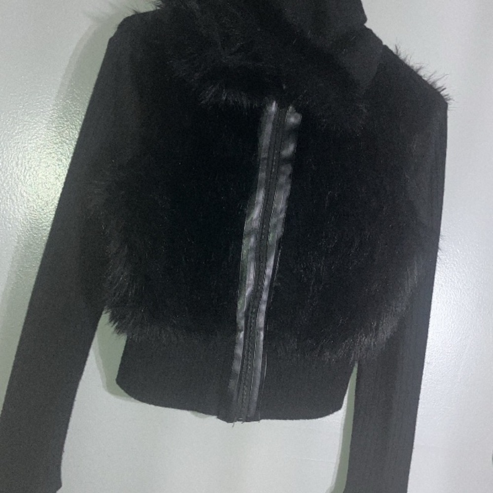 Goth zip up hooded leather jacket